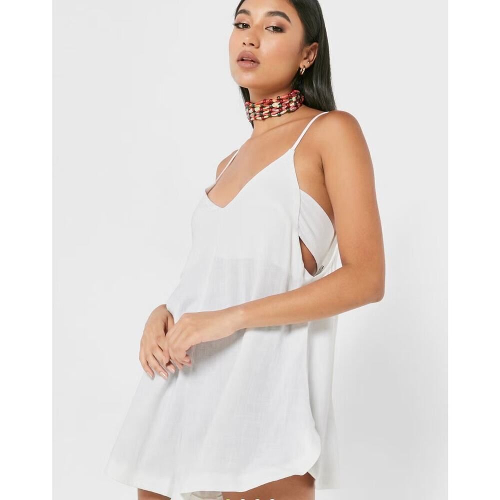 Topshop Strappy Tie Detail Linen Blend Playsuit Women's 8 White V-Neck NWOT